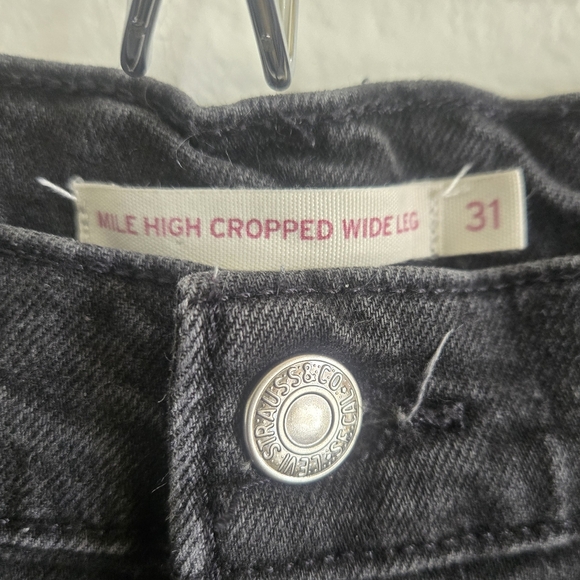 Levi's Mile High Cropped Wide Leg Jeans Black Wash High Rise Button Fly Size 31 - Picture 15 of 16